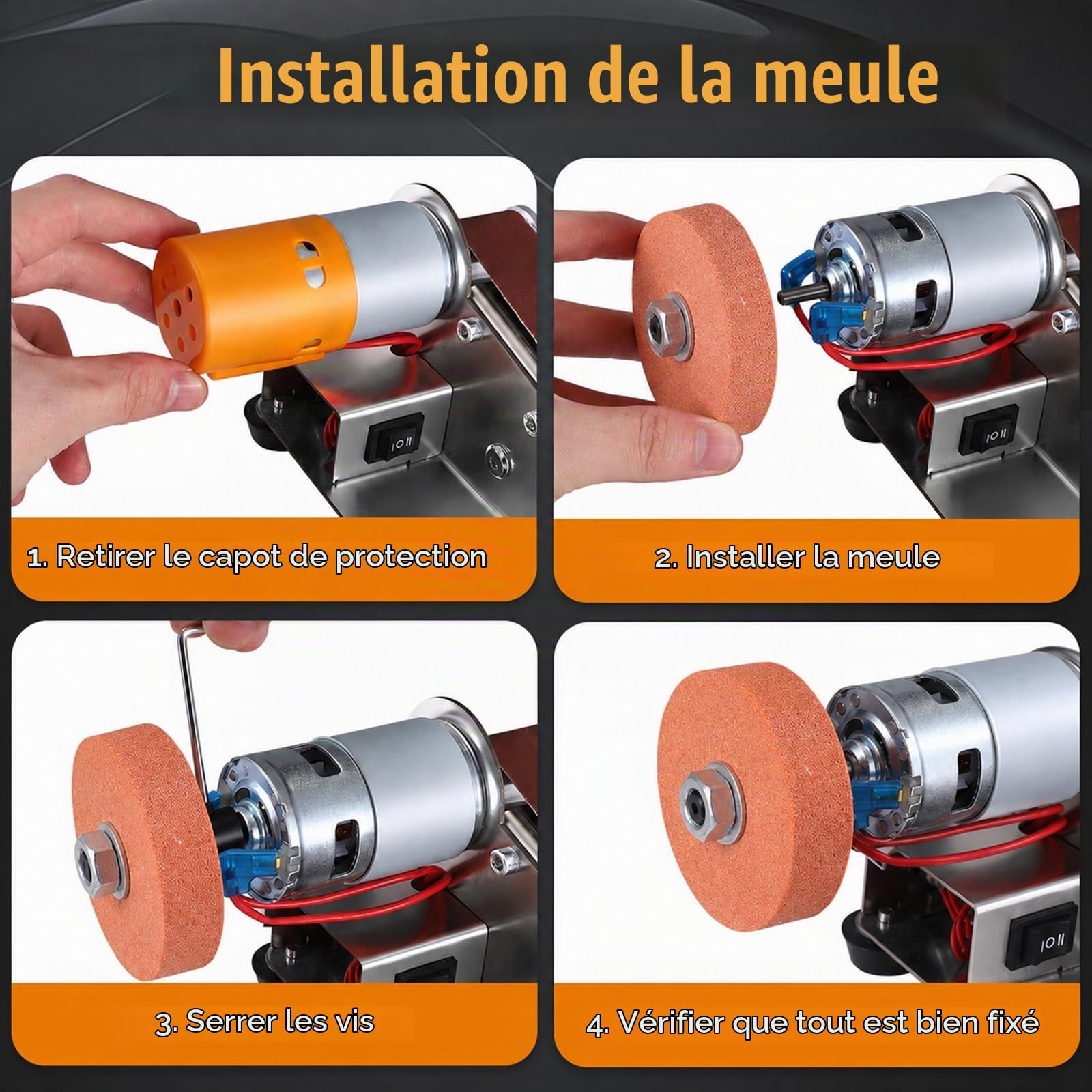 Ponceuse à Bande, Mini Ponceuse à Bandeélectrique Pour Couteaux Polisseuse Diy 7 étapes AffûTeur De Couteaux à 15° Avec Angle Fixe Meuleuse De Bord Avec 10 Bandes Abrasives Et 20 Feuilles Abrasives