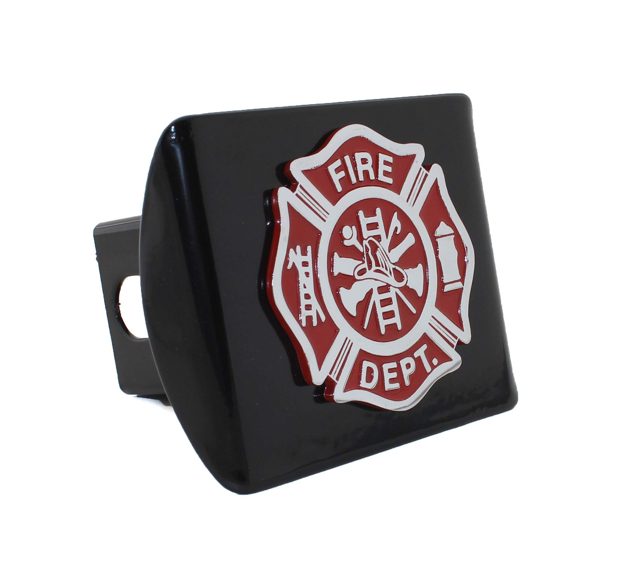 Support Firefighters METAL emblem (chrome & red) on black METAL Hitch Cover Fire
