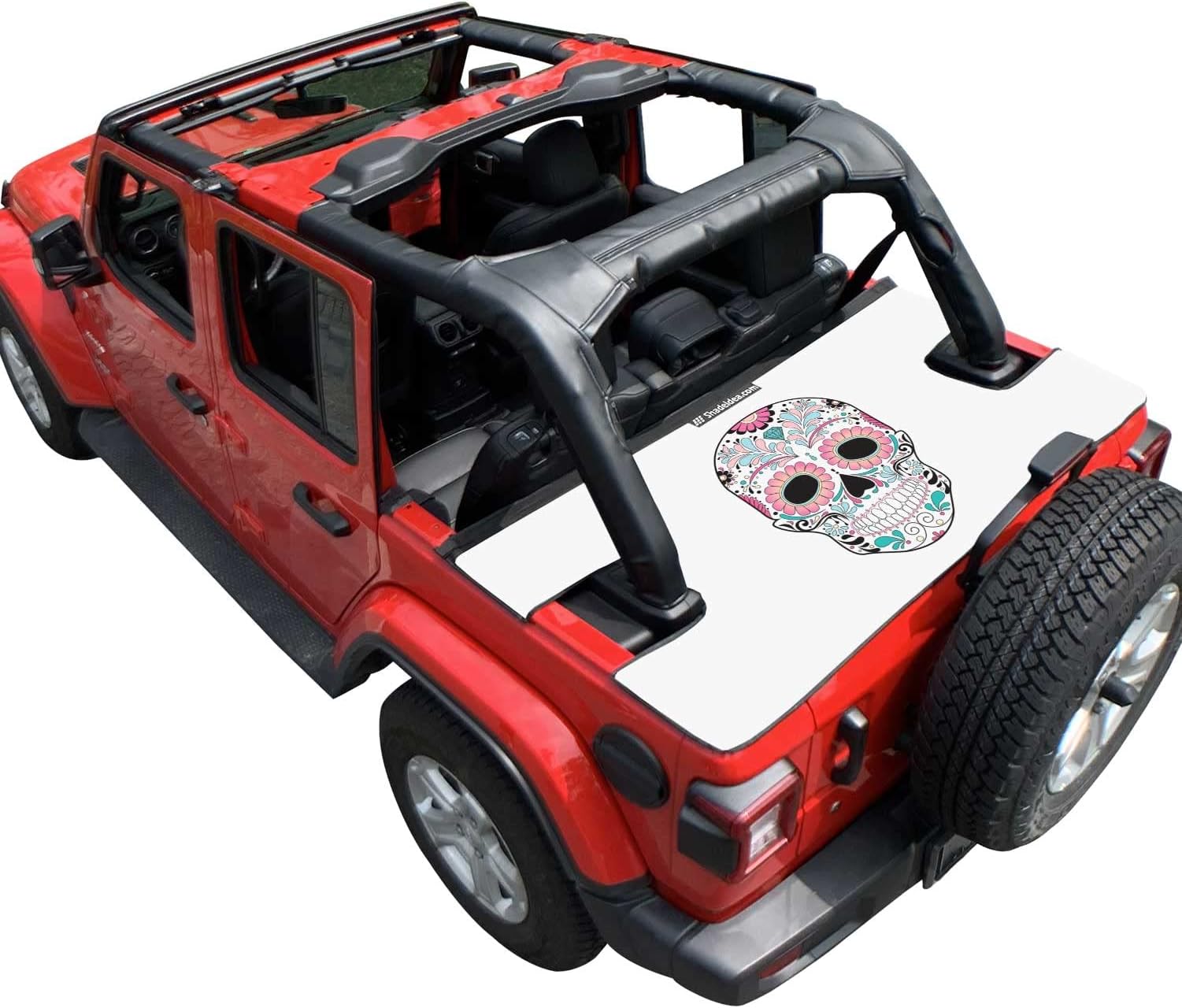 Shadeidea Wrangler JL Cargo Cover for Jeep JLU 4 Door (2018-Current) Rear Trunk Vinyl Tailgate Tonneau Cover Robicon Sahara Sport S (Sugar Skull) - 3 Years Lasting (Jeep Wrangler JLU 4dr)