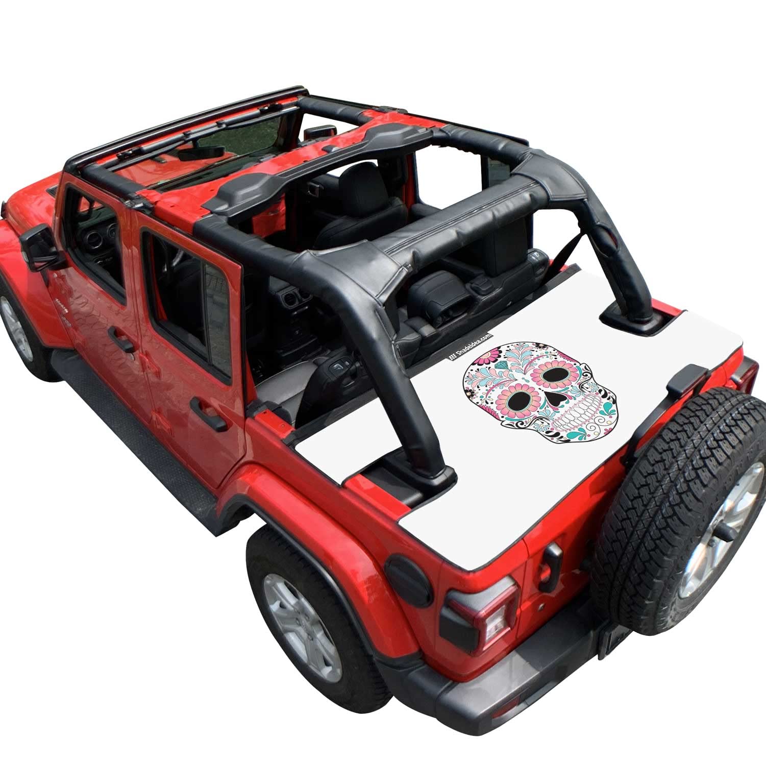 Shadeidea Wrangler JL Cargo Cover for Jeep JLU 4 Door (2018-Current) Rear Trunk Vinyl Tailgate Tonneau Cover Robicon Sahara Sport S (Sugar Skull) - 3 Years Lasting (Jeep Wrangler JLU 4dr)