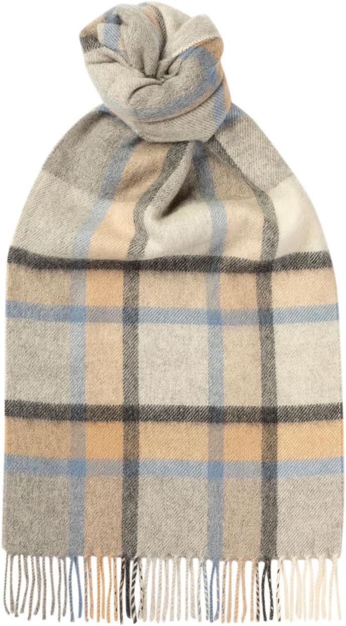 100% Cashmere Scarf 70.8X11.8IN Solder Fresco Camel M.Grey Blu - Made In Scotland