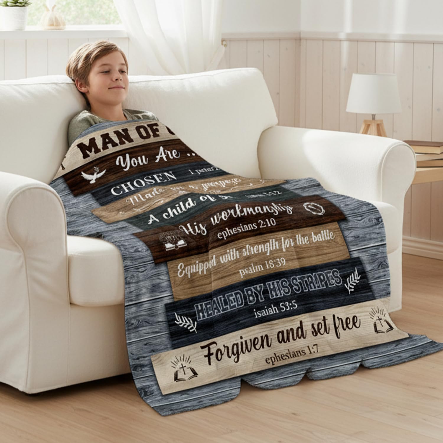 Christian Blanket Gifts for Men - Catholic Gifts for Christian Men, Bible Religious Spiritual Inspirational Baptism Gift Christmas Birthday Encouragement Gift, Man of God Throw Blanket 59"X 51" - Image 3