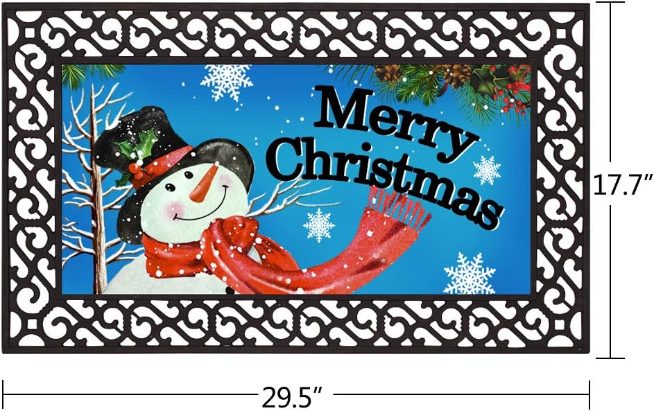 Merry Christmas Doormat Snowman Holiday Door Mats Interchangeable Welcome Mat Inserts Outdoor Indoor Entrance Front Door Winter Seasonal Floor Mats Xmas Entryway Rugs 17.7X29.5 Inches(Blue)