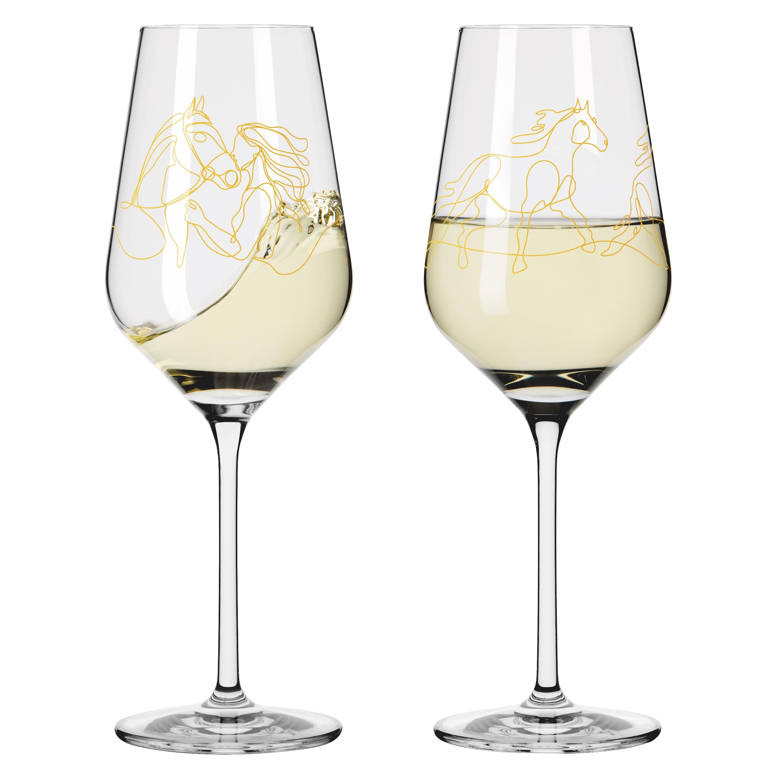 RITZENHOFF Weißweinglas 2er Set – 300 Ml, Serie Reitgold, Mit Edlem Pferde-Motiv In Gold, Kristallglas, Made In Germany, 22,7 Cm Hoch