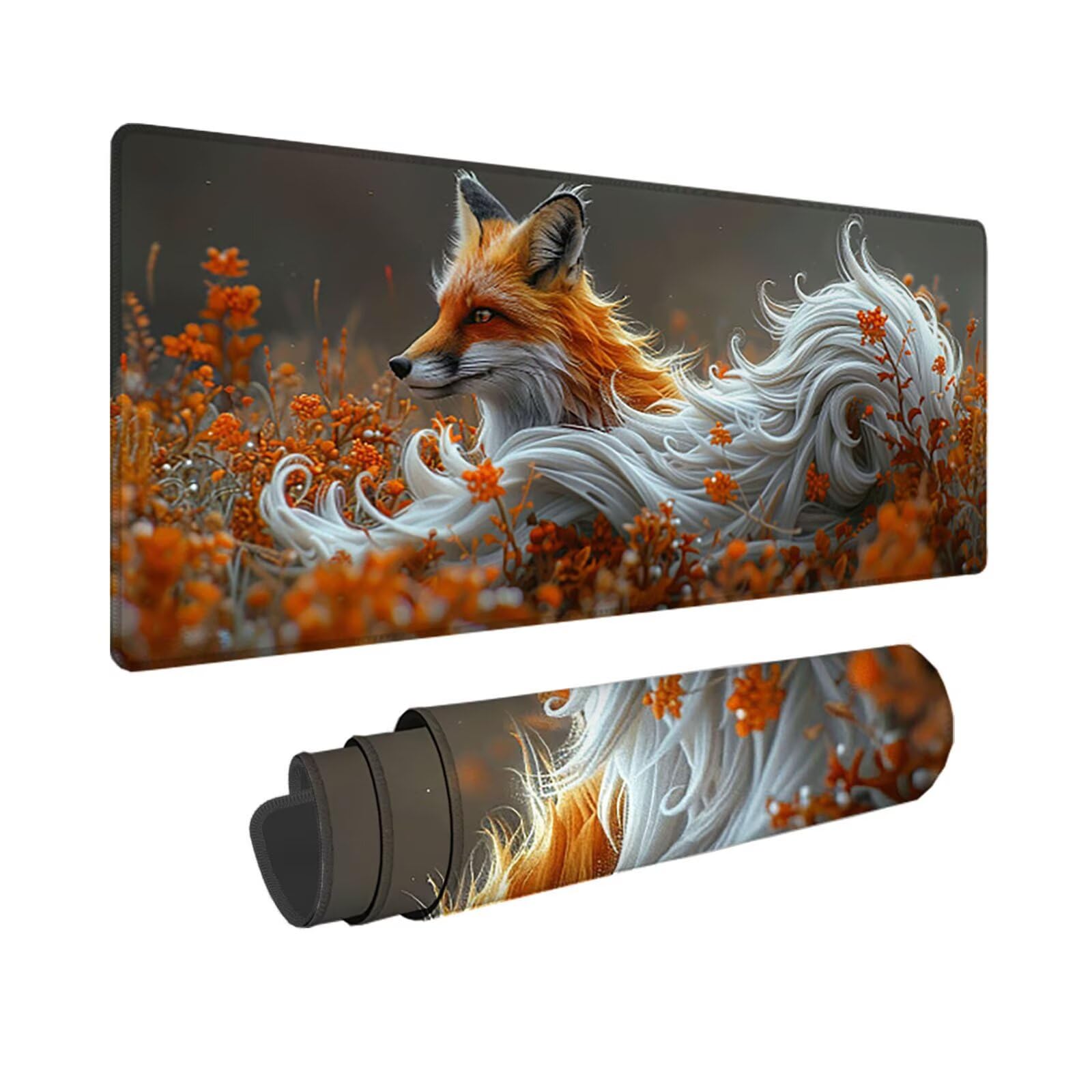 Podkładka pod mysz dla graczy 1200 x 600 x 3 mm, duża żółta podkładka pod mysz, podkładka pod mysz z lisem, wodoodporna i antypoślizgowa, wielofunkcyjna duża podkładka pod klawiaturę i mysz, dekoracja