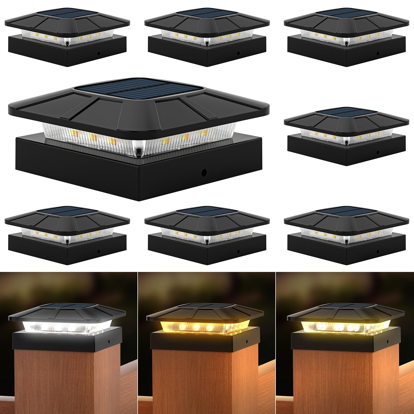 Flaow Solar Post Cap Lights 8-Pack