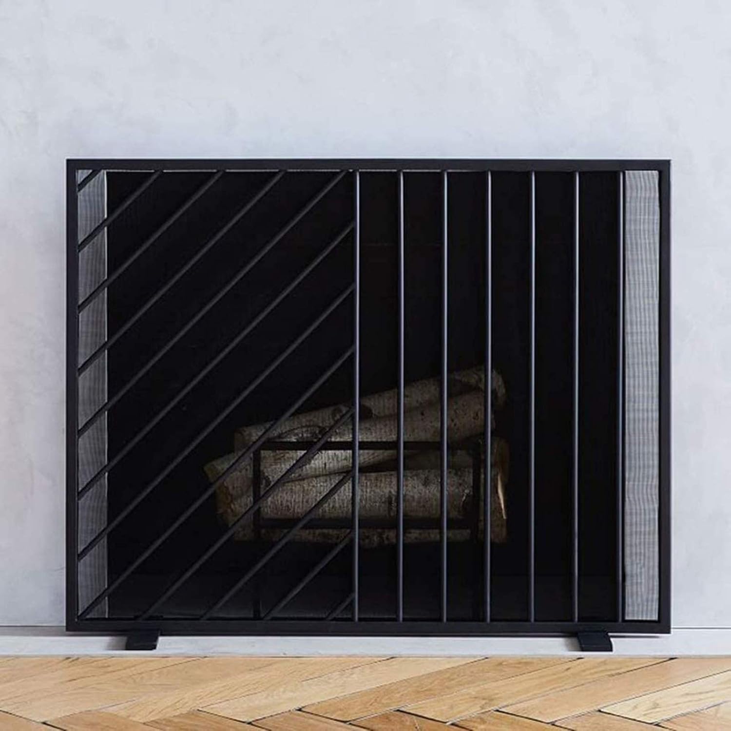 OUPAI Large Wrought Iron Fireplace Screen - Durable Spark Guard Mesh Protector for Wood Burners, Gas Fireplaces, and Stoves - Elegant Fire Safety Solution