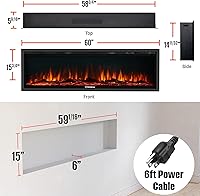Vista 2 de Westinghouse 60 Inch Electric Fireplace Heater, Compatible with Alexa & Google Home, Wall Mount or in-Wall Recessed Fireplace Insert, 24 Hour Timer