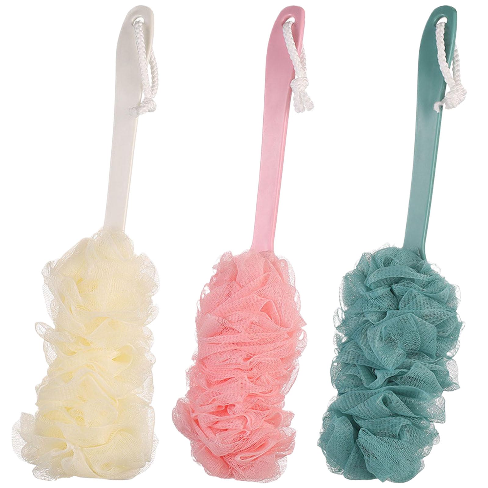 SSKHE 3PCCS Back Brush Scrubber Shower Loofah, Brosse de bain à poignée longue, Brosses de corps de douche, Sponge de douche à brosse arrière, Back Scrubber Long Handle Loofah pour exfolier et enlever