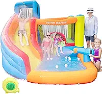 Doctor Dolphin Toboágua Inflável, Casa De Salto Com Toboágua Com Escorregador, Casa De Salto De Água Para Crianças, Toboágua Infantil Inflável Para Molhado E Seco (Ventilador De 450 W Incluído)