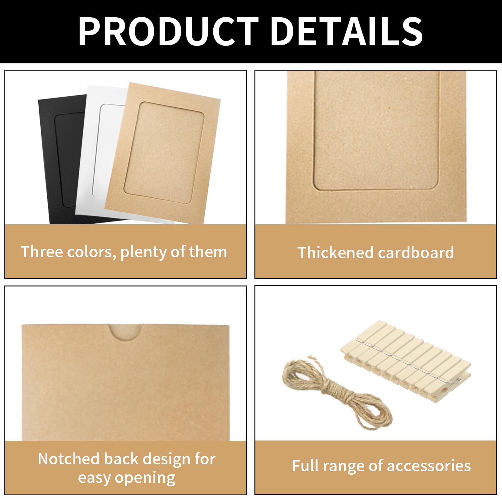 TTQiAnJ 30 Pcs Paper Photo Frame,6 inches DIY Cardboard Photo Hanging Display,Frames with Clips and Strings Photo Holders Photo Hanging Display Kit for Wall Décor - Image 3