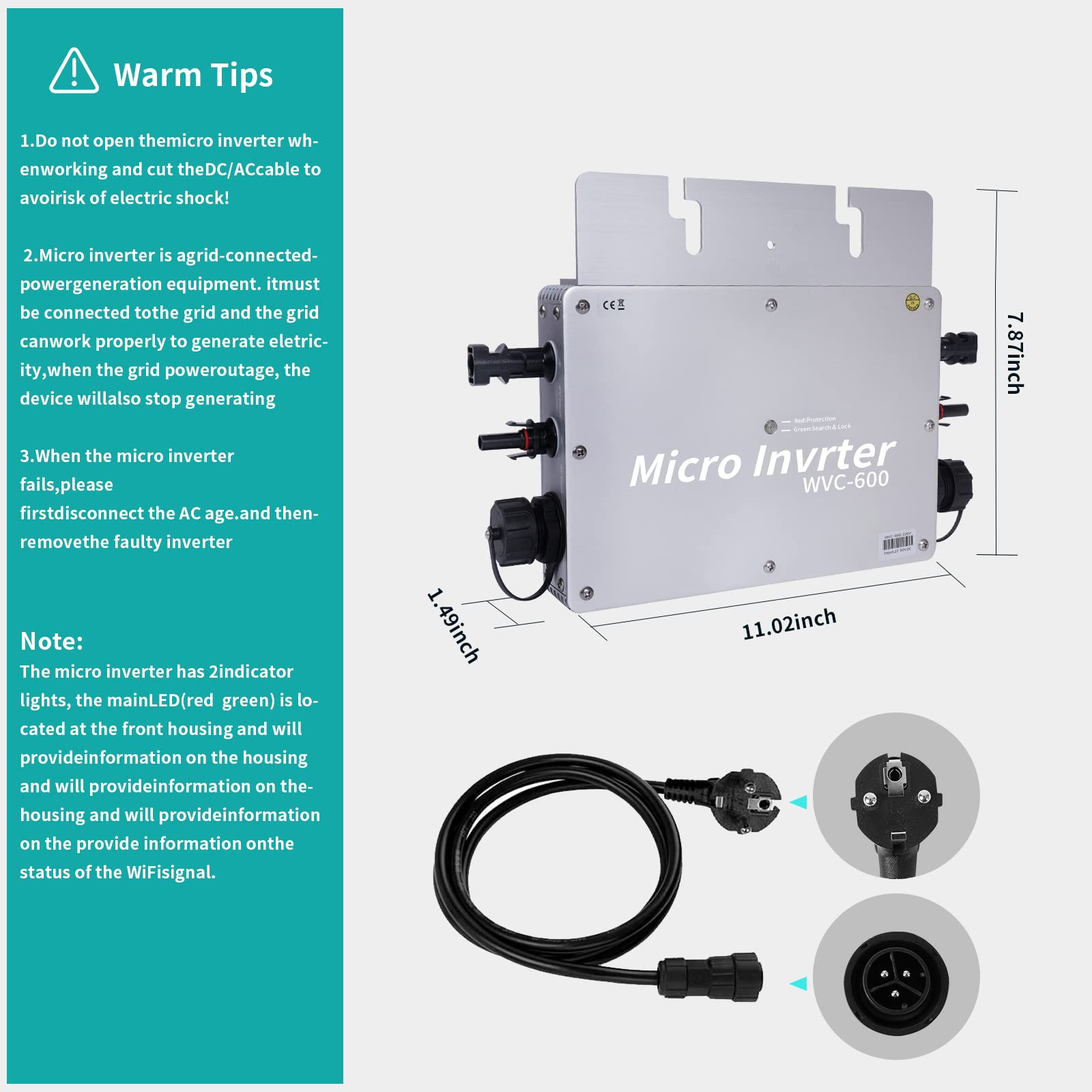 WVC-600W Micro-Solar-Wechselrichter – IP65 Wasser Produktbild-Vorschau 2