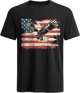 Men’s American Flag and Eagle Graphic T-Shirt Vintage Patriotic Shirts Short Sleeve