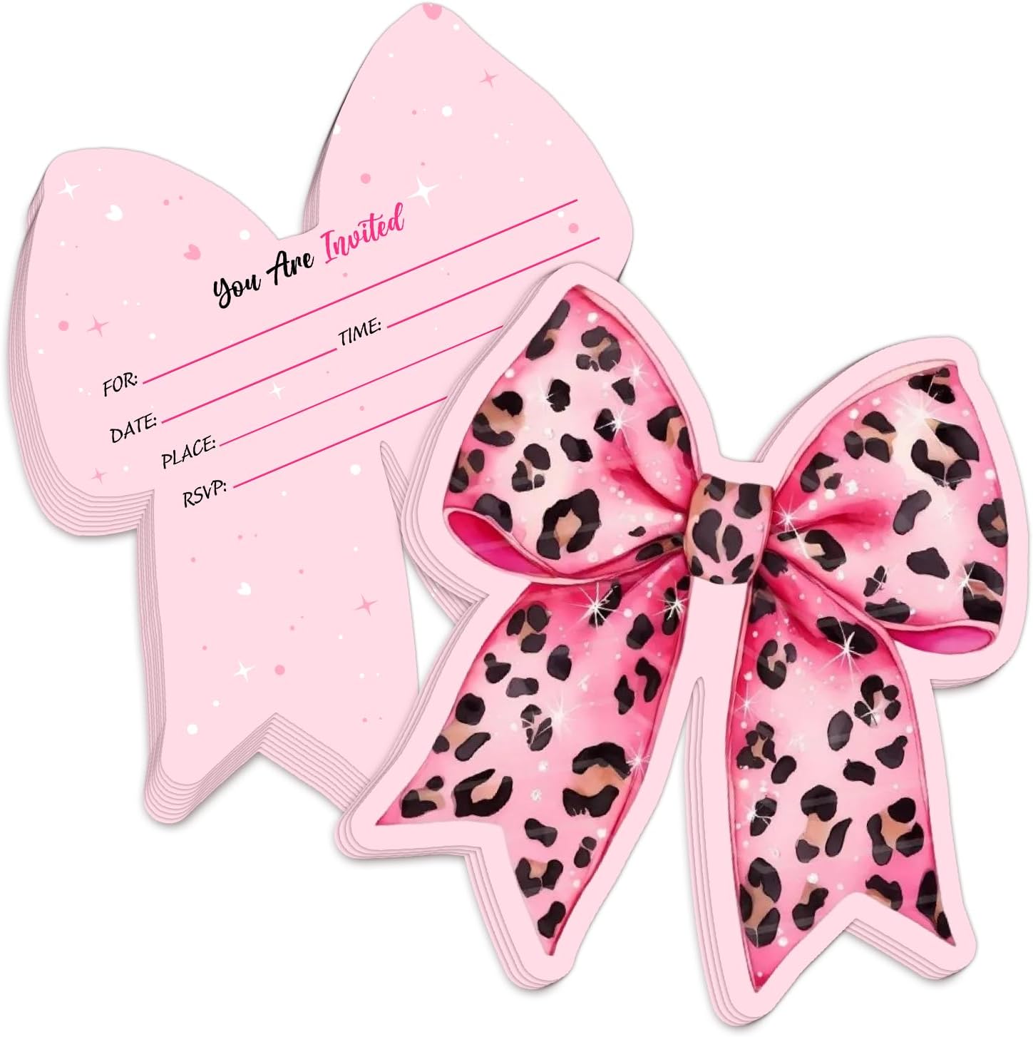 Pink Cheetah Theme Bow Party Invitations, 5 x 7 Coquette Bow Invites Cards for Girls Adult, Birthday Girls Night Out Wedding Engagement Bachelorette Party Decor & Supplies Favor-20 Cards & Envelopes