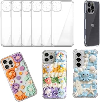 stino 5 Pack Phone Junk Case for iPhone 13 14 15 16 17 Pro Max Plus, DIY Decorative Clear Crystal Transparent Cases for Custom Design for iPhone 16 Pro