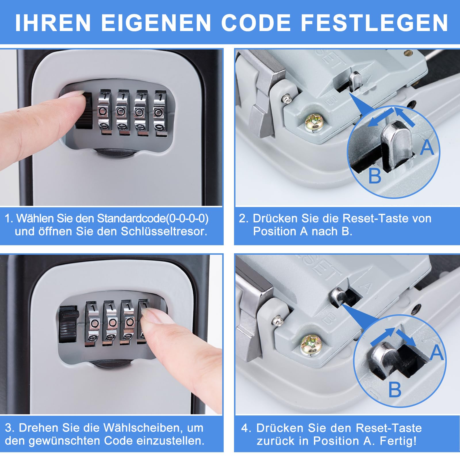 ZHEGE Caja Fuerte Llaves Montaje en Pared, Caja Llaves con Codigo de 4 Digitos Exterior, Caja Seguridad Llaves para Bloque de Pisos, Oficina, Hogar, Garage, Almacén, Airbnb (Negro)