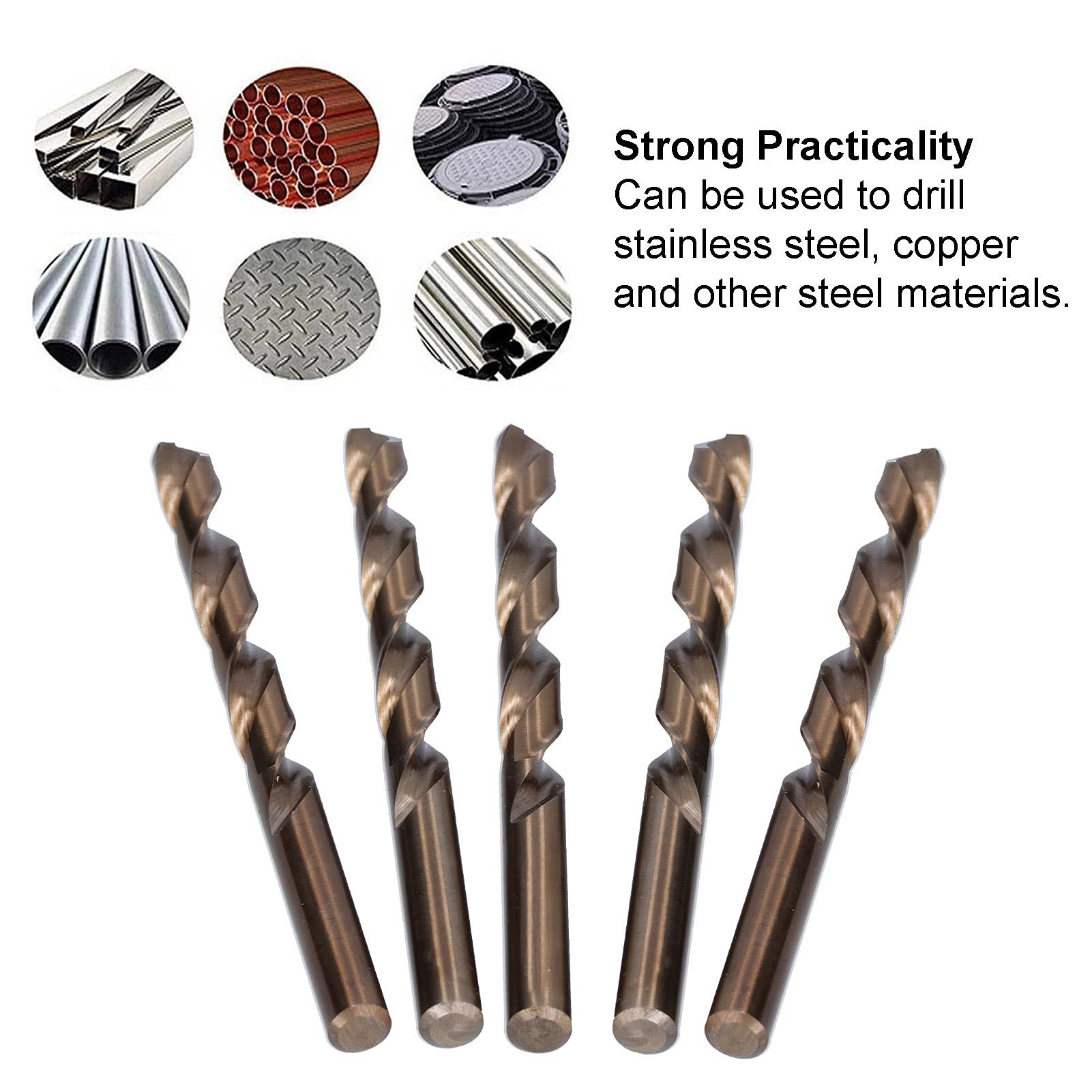 5Pcs Straight Shank Twist Drill,Twist Drill Bit HSS Long Shank Twist Drill Straight Shank Tool for Processing Stainless Steel, Copper Plates,Plates 7 Multiple Size Spiral Drill