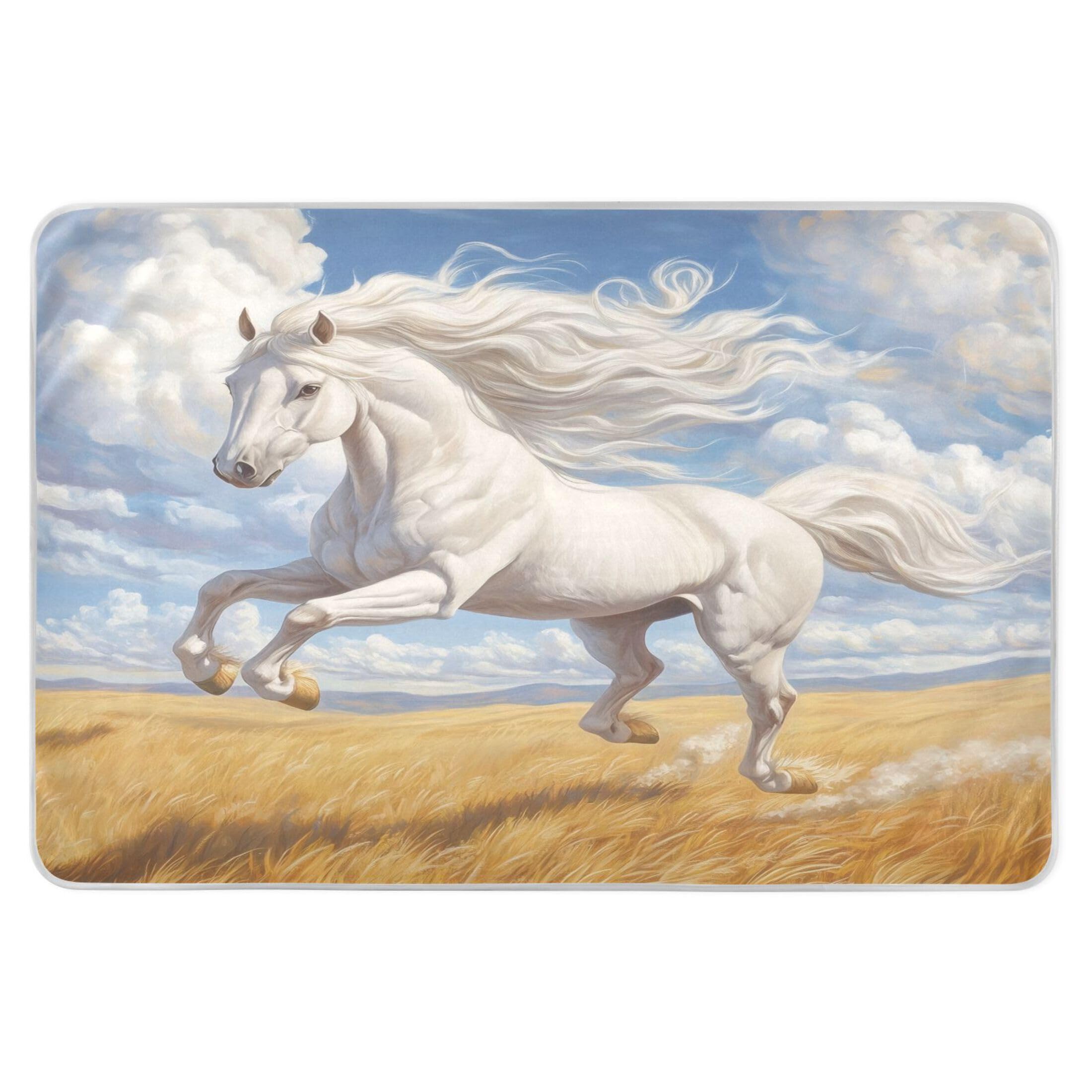 Takiito Running White Horse Bed Pad Reusable Bed Underpad Washable Waterproof Leak-Proof Quick Dry Incontinence Pee Pad for Toddlers Kids Adults Pets 34x52 in