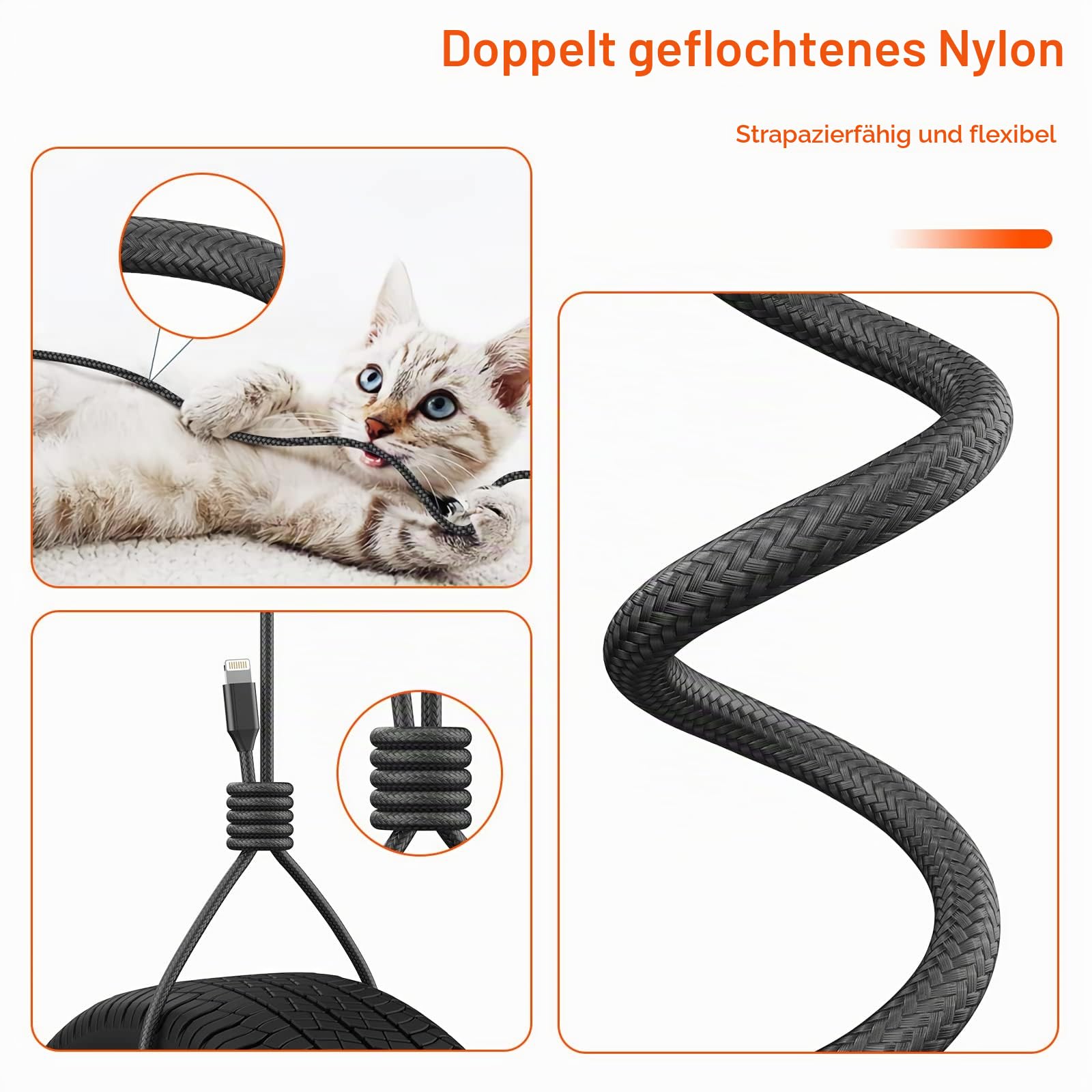 iPhone-Ladegerät-Verlängerungskabel, [Apple MFi-zertifiziert] Nylon geflochtenes Lightning-Verlängerungskabel Stecker auf Buchse, Audio HDMI, OTG