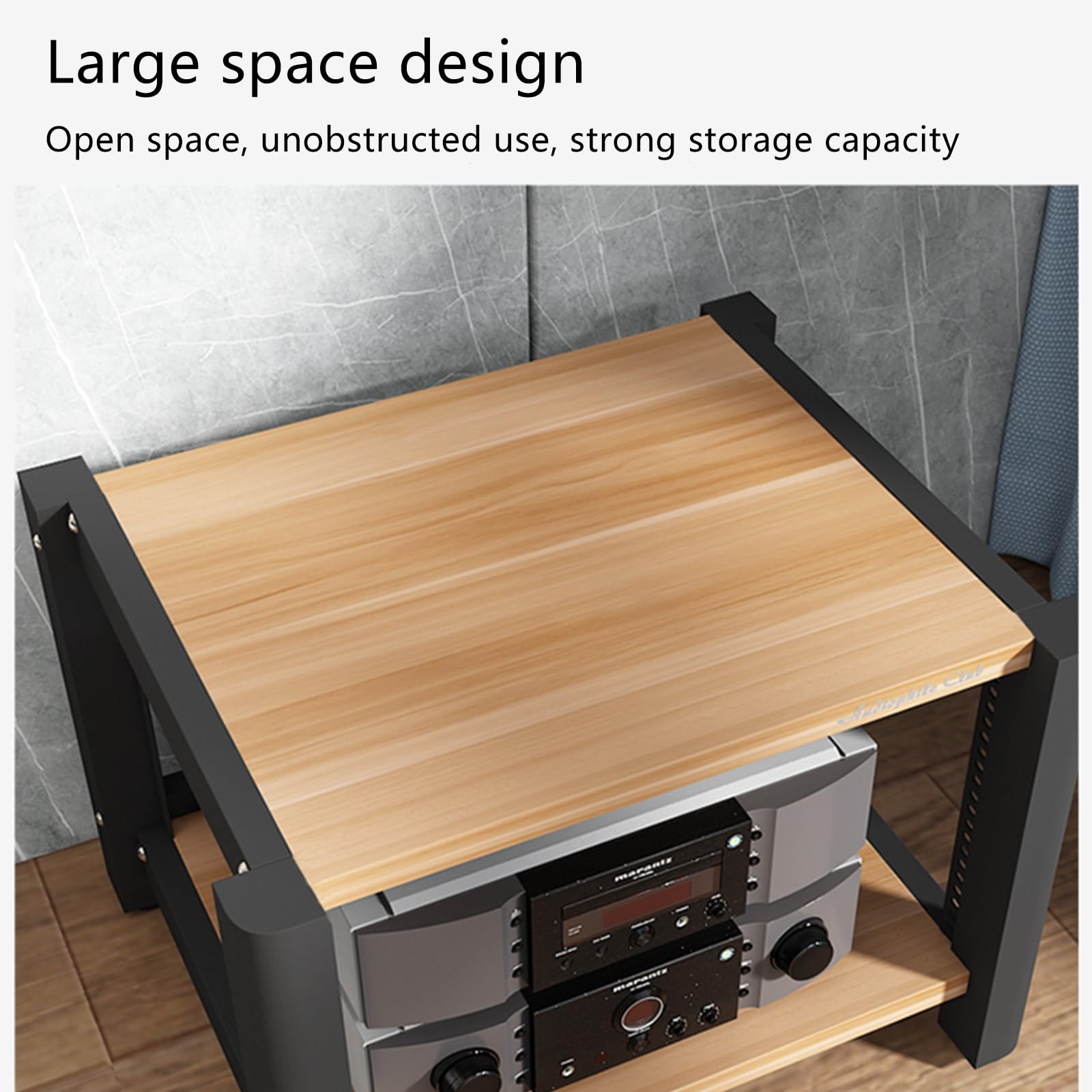 Support multimédia noir – Support audio vidéo réglable et support pour home cinéma AV stockage matériel audio rack durable avec design élégant