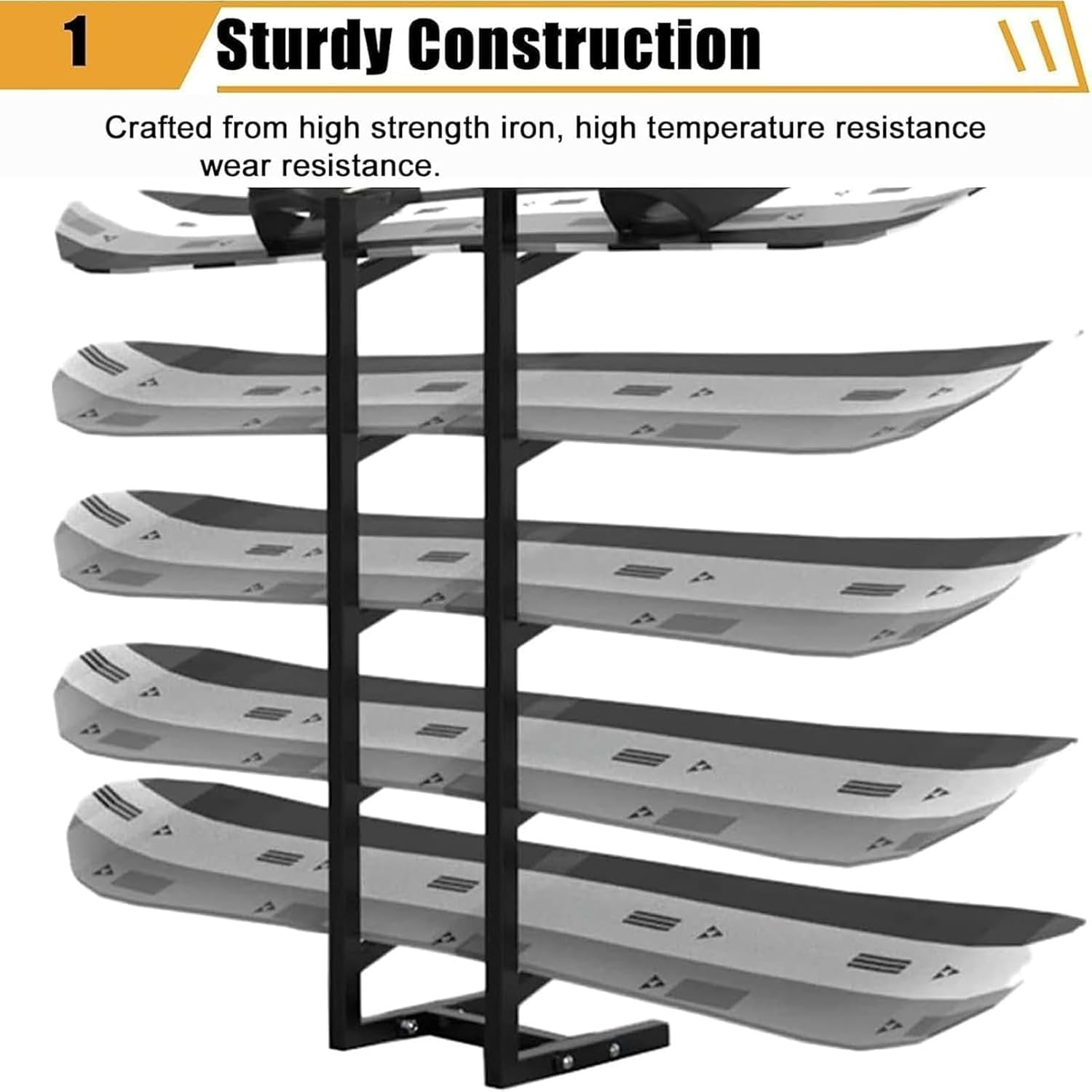 5-Tiers Metal Snowboard Storage Rack, Home Gym Organize Holder, Standing Metal Snowboard Storage Rack, Floor Display Stand for Garage/Shop,Black