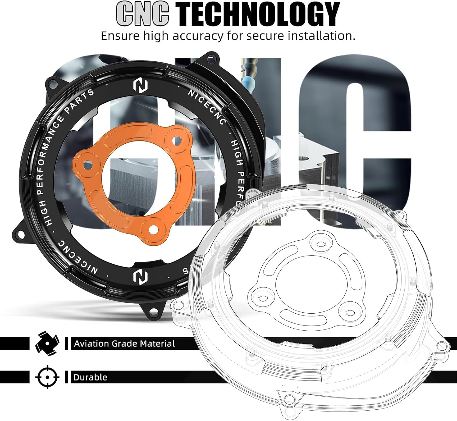 NICECNC Black Transparent Clutch Side Cover with Pressure Plate Compatible with 1290 Duke R/GT/EVO 2014-2024, 1050 1090 1190 1290 Adventure R/S/T 2017-2024, CNC