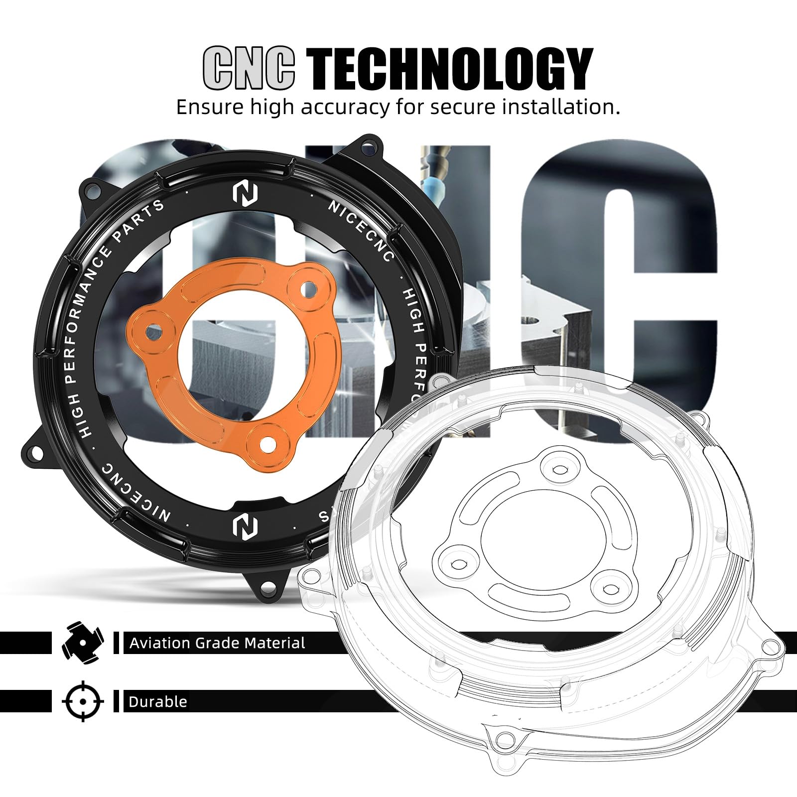 NICECNC Coperchio frizione nero trasparente e piastra di pressione compatibile with 1290 Duke R/GT 2014-2024, coperchio frizione motore trasparente compatibile with 1290 Super Adventure R/S 2017-2024,