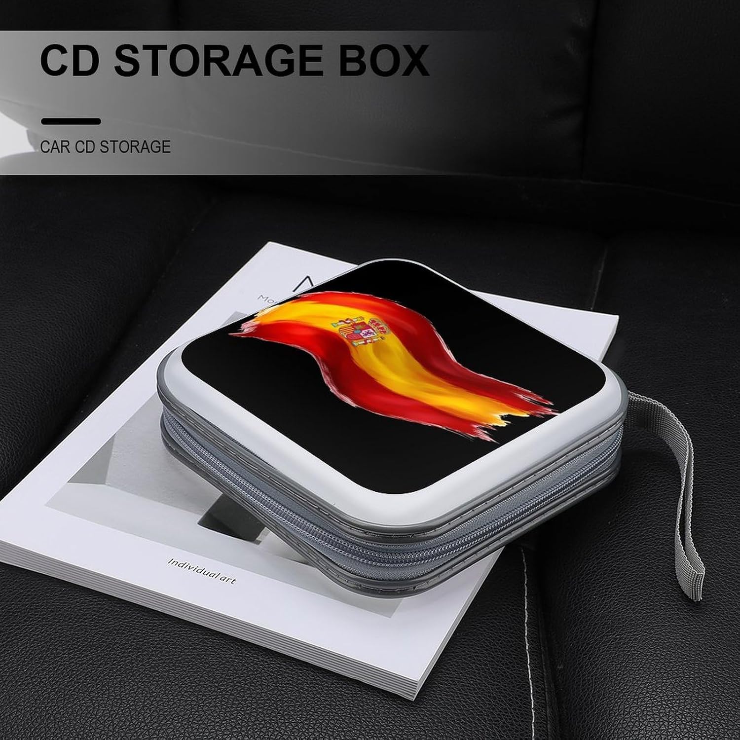 Spain Spanish Flag Waving Protective CD Case Storage Rack 40 Capacity DVD Holder Organizer Car Travel