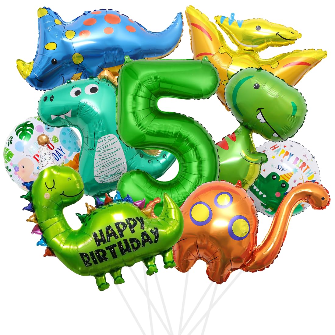 XXL decoración de cumpleaños de dinosaurios niños, 4 años dinosaurio globo de papel de aluminio, globos verdes dino, número globo 5 para dinosaurio jurásico niños fiesta de la selva de cumpleaños