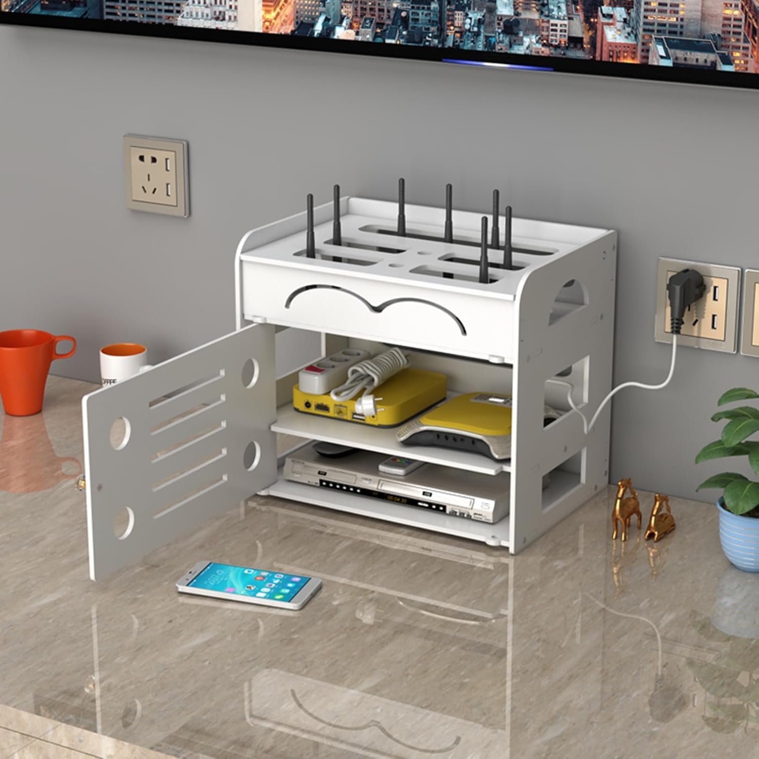 Rangement routeur WiFi mural boîte pour stockage de fils et box internet