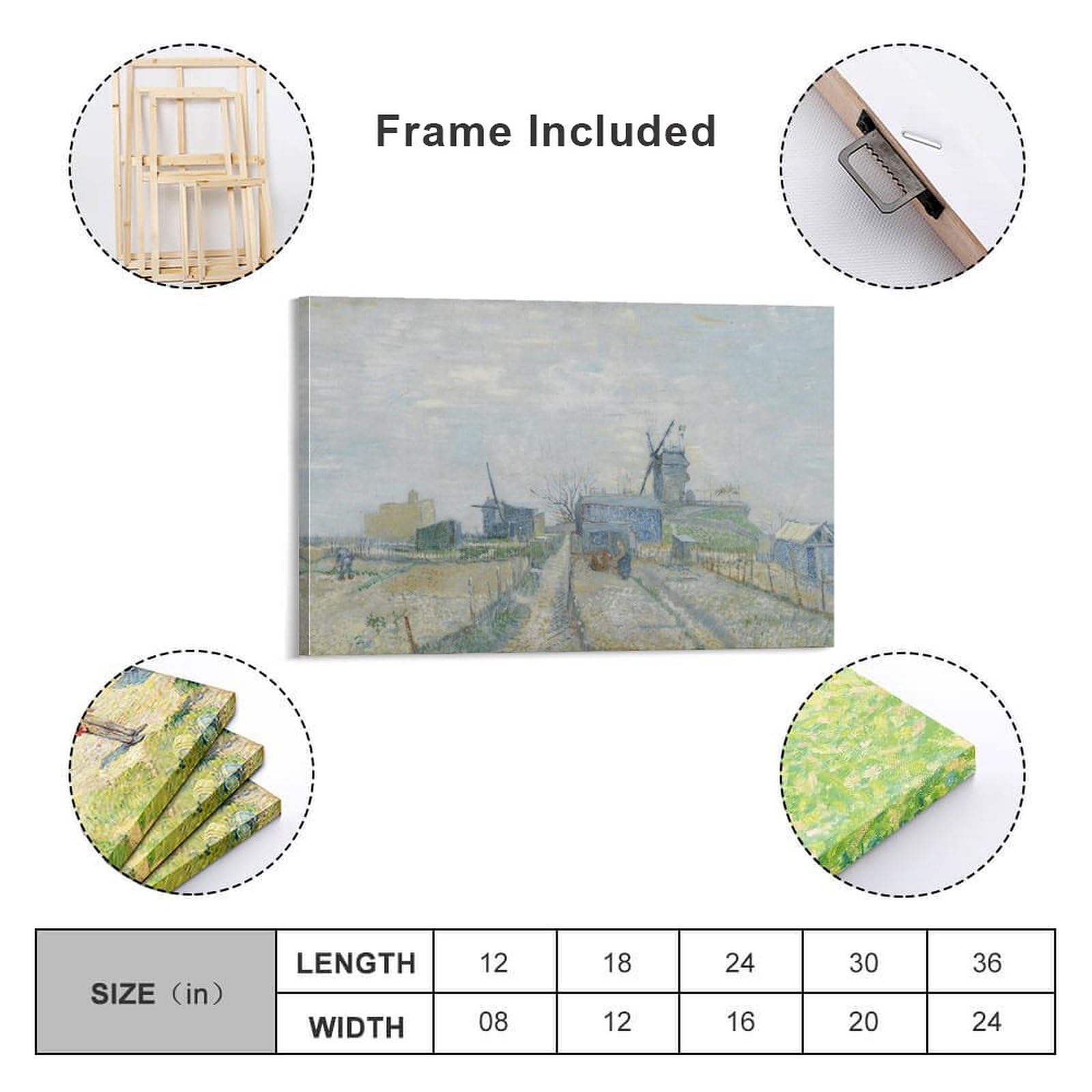 Impression sur toile Montmartre Molens en Moestuinen par Vincent Van Gogh - 30 x 45 cm