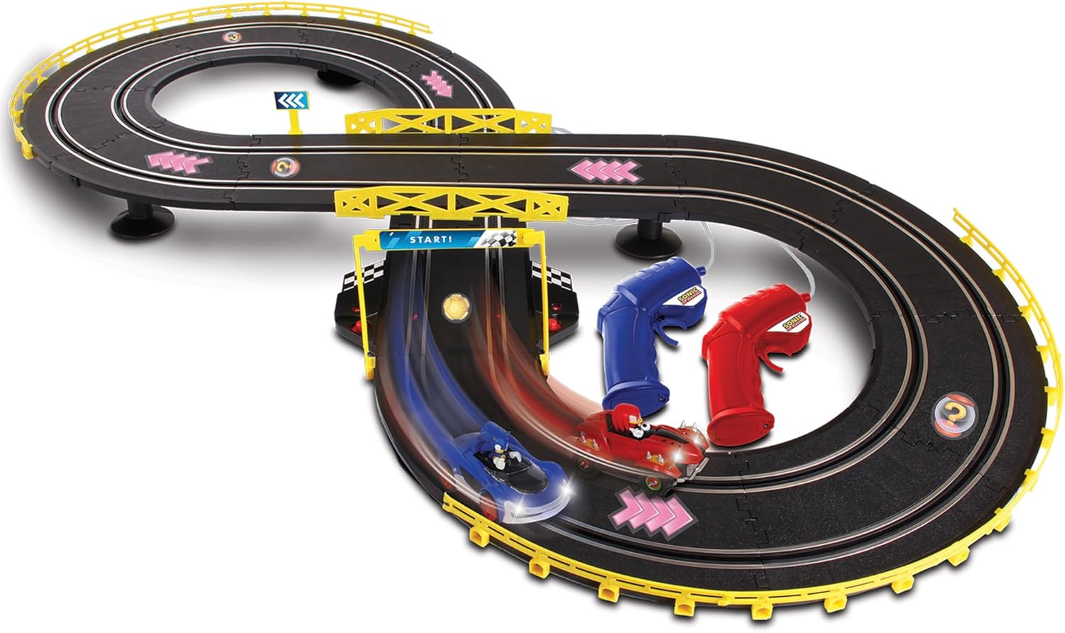 NKOK: Sonic CrossWorlds Super Race Set - Sonic & Knuckles - 2 Slot Car Character Vehicles, Figure-8 Track, Lap Counter, Controllers, Licensed, Kid 5+