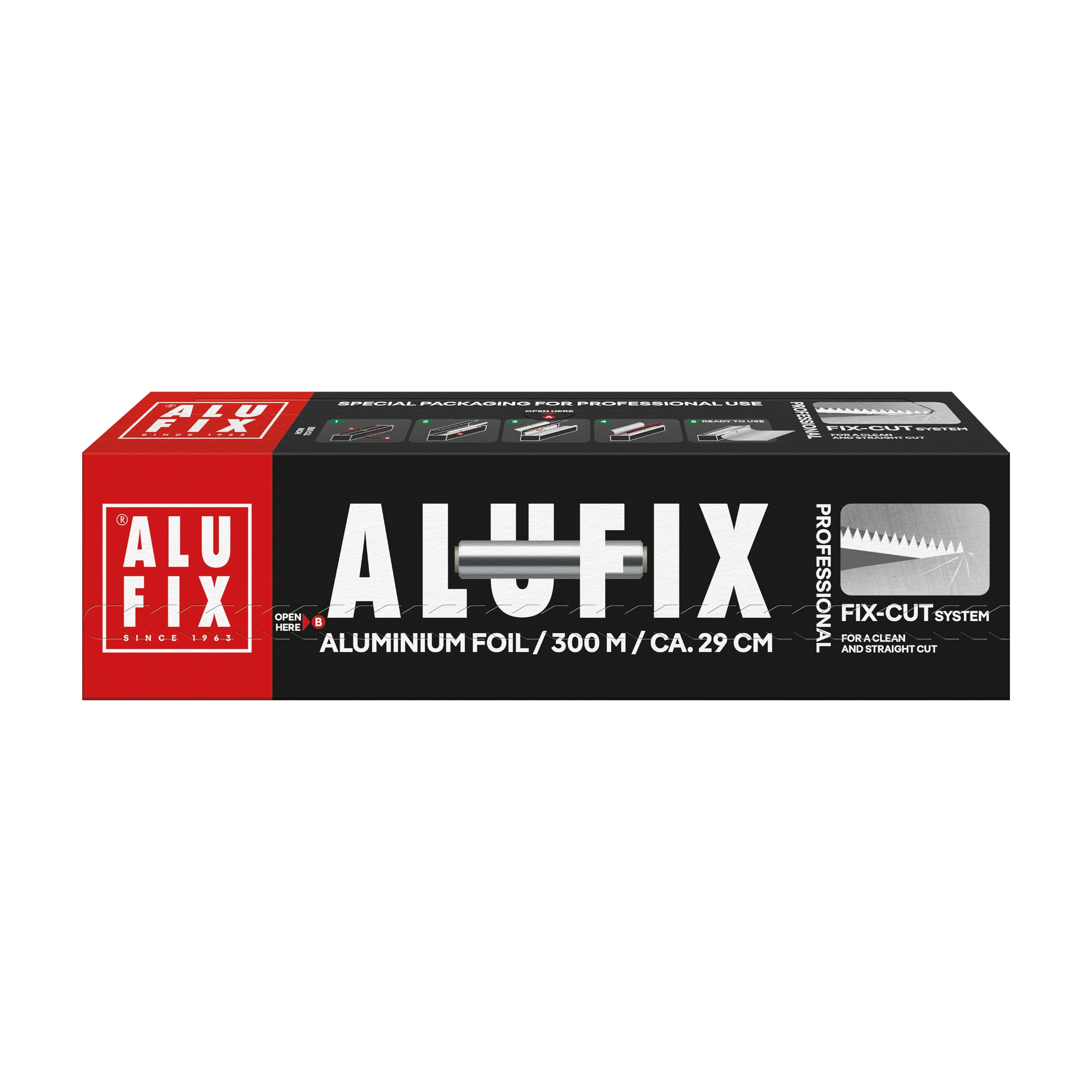 ALUFIX Foglio di alluminio per cottura al forno/ 1 rotolo/ 29 cm x 300 m/ 10 μm/argento/resistente allo strappo/resistente al calore e all'umidità/riciclabile/per la cucina