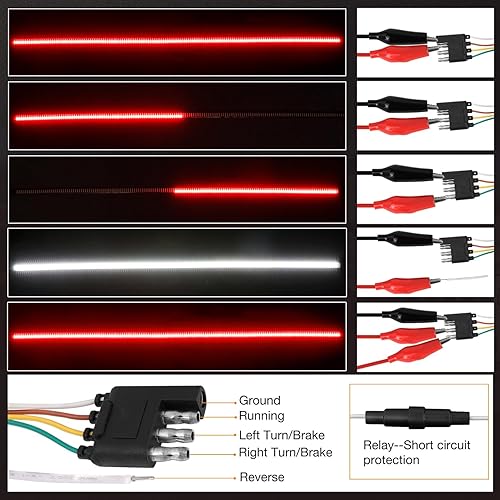 Miniatura 6 de Tira de luz LED de 60 pulgadas, barra de luz trasera de cuatro filas, impermeable, 5 funciones, freno rojo, marcha atrás, luz estroboscópica roja