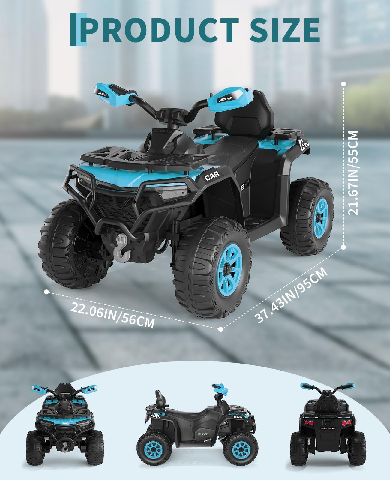 Elektro Quad Für Kinder, 12V 4.5Ah Starke Batterie, 2X Antriebsmotoren, Offroad-Reifen, Musik-Player über USB/TF, LED-Scheinwerfer, Geschwindigkeit 3-8 Km/h, Für Kinder Ab 3-8 Jahre, Türkisblau - 2