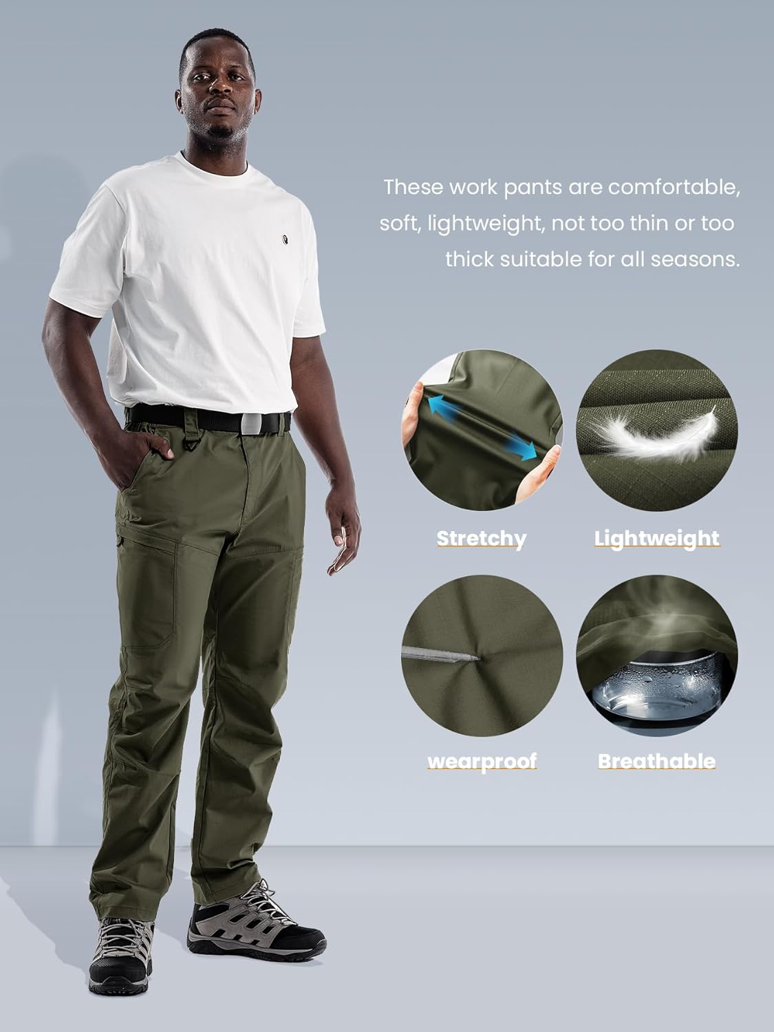 Men's Tactical Pants 8-Pocket Ripstop Cargo Work Pants Waterproof Lightweight for Outdoor Hiking Fishing - Image 4