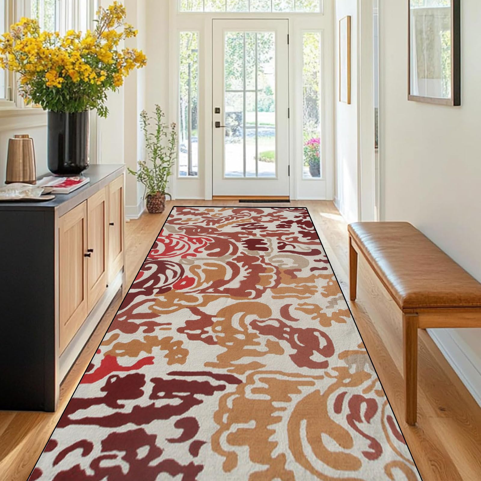 Runner Carpet 60 x 130 cm Antislip, Wasbaar Lange Keukenvloermat, Kortpolig Vloerkleed, Home Tapijt Laagpolig, Ornamenteel Voor Gang, Hal, Keuken, Slaapkamer, Eetkamer, F