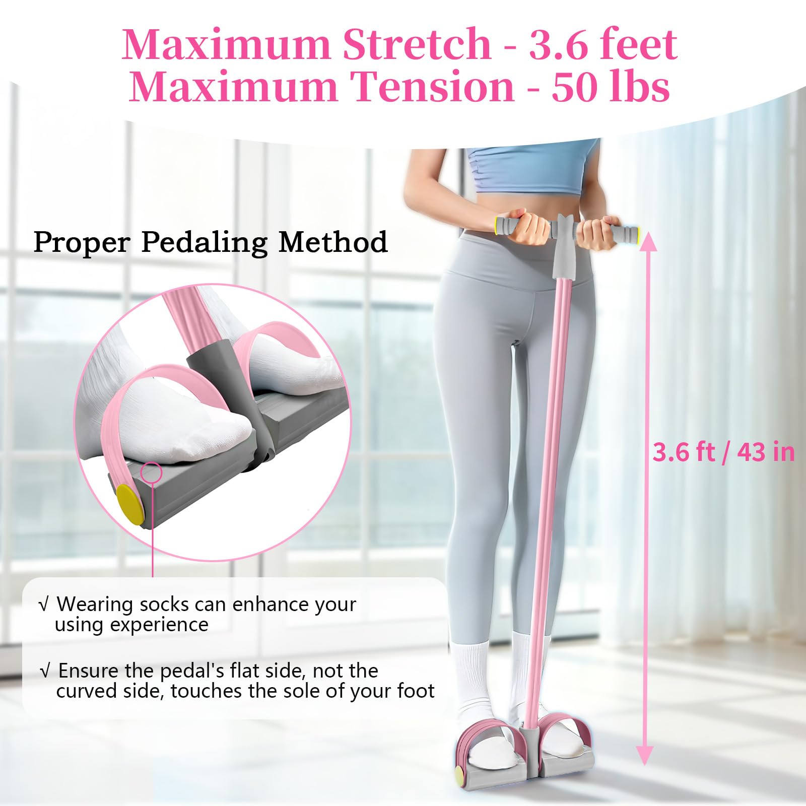 Pedal Resistance Bands with Handles, Durable 6-Tubes Multifunction Pedal Resistance Band, Natural Rubber Foot Pedal Resistance Bands, Fitness Resistance Bands for Abdomen, Waist, Arm, Leg — view 7