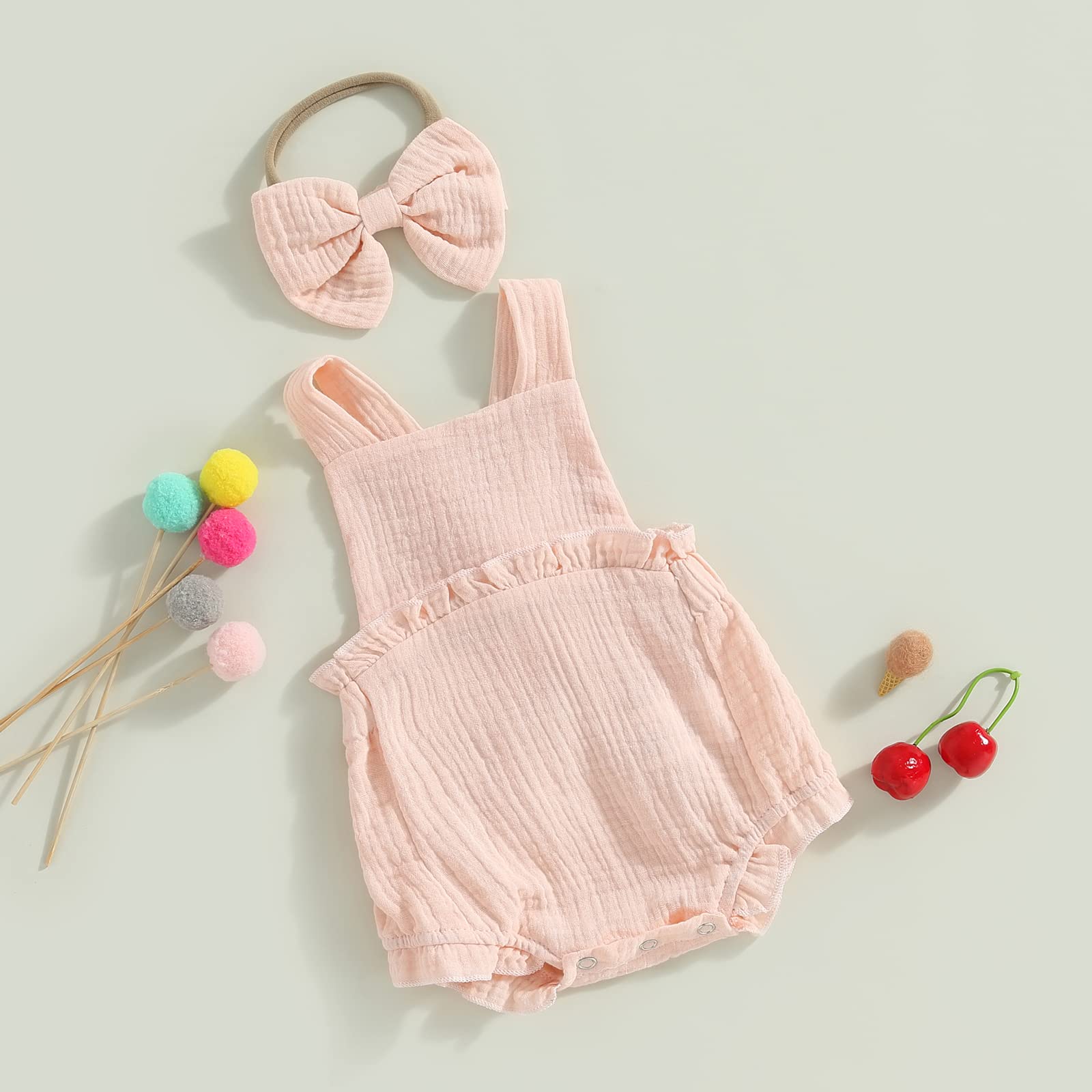 NANYKNIGHTY Infant Baby Girl Boy Romper Shorts Solid Suspenders Oversized Overalls Summer Clothes (Bubble Pink,3-6 Months)