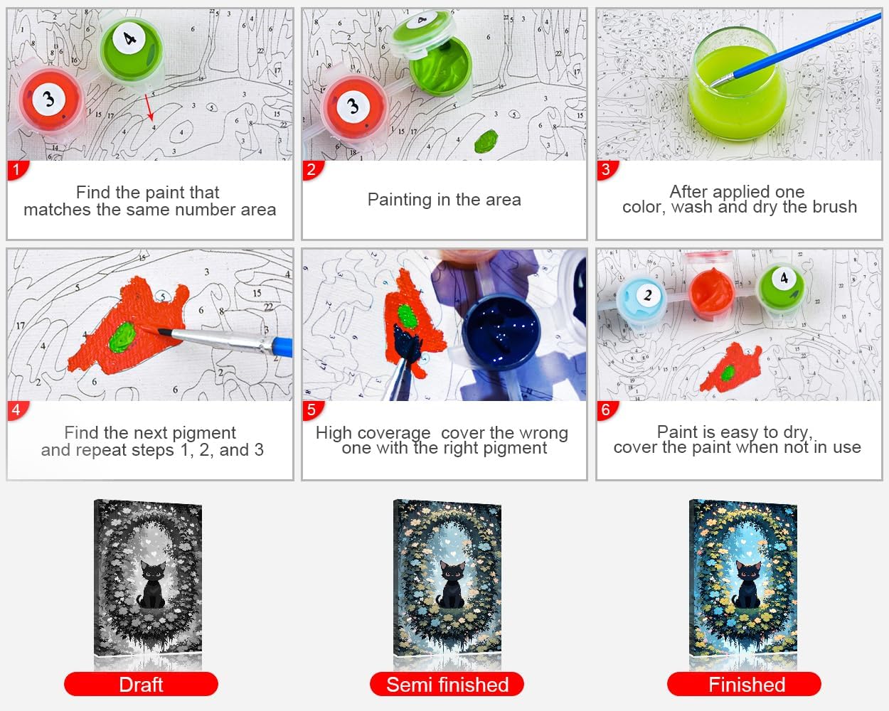 Paint by Numbers for Adults Black Cat Paint Numbers Kits Animal Garden Landscape Paint by Number DIY Gift Oil Painting for Adults Beginner 16 x20 Inch with Frame Paint by Number Kits Home Wall Decor