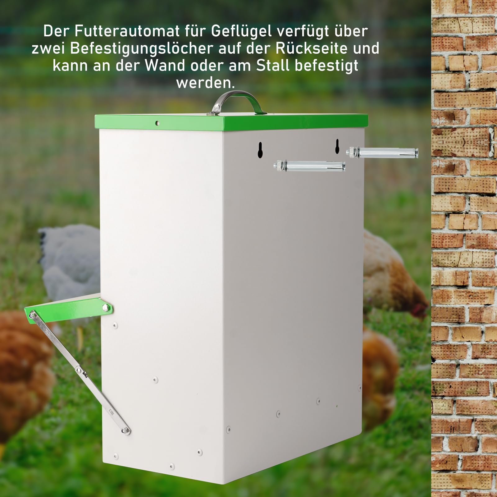 11 kg Automatischer Futterautomat Hühner Wandmontierter Geflügelfutterautomat, kein Abfallgeflügelfutterautomat, Hochbelastbarer Regenfester Futterautomat für Hühner, Enten, Gänseputen
