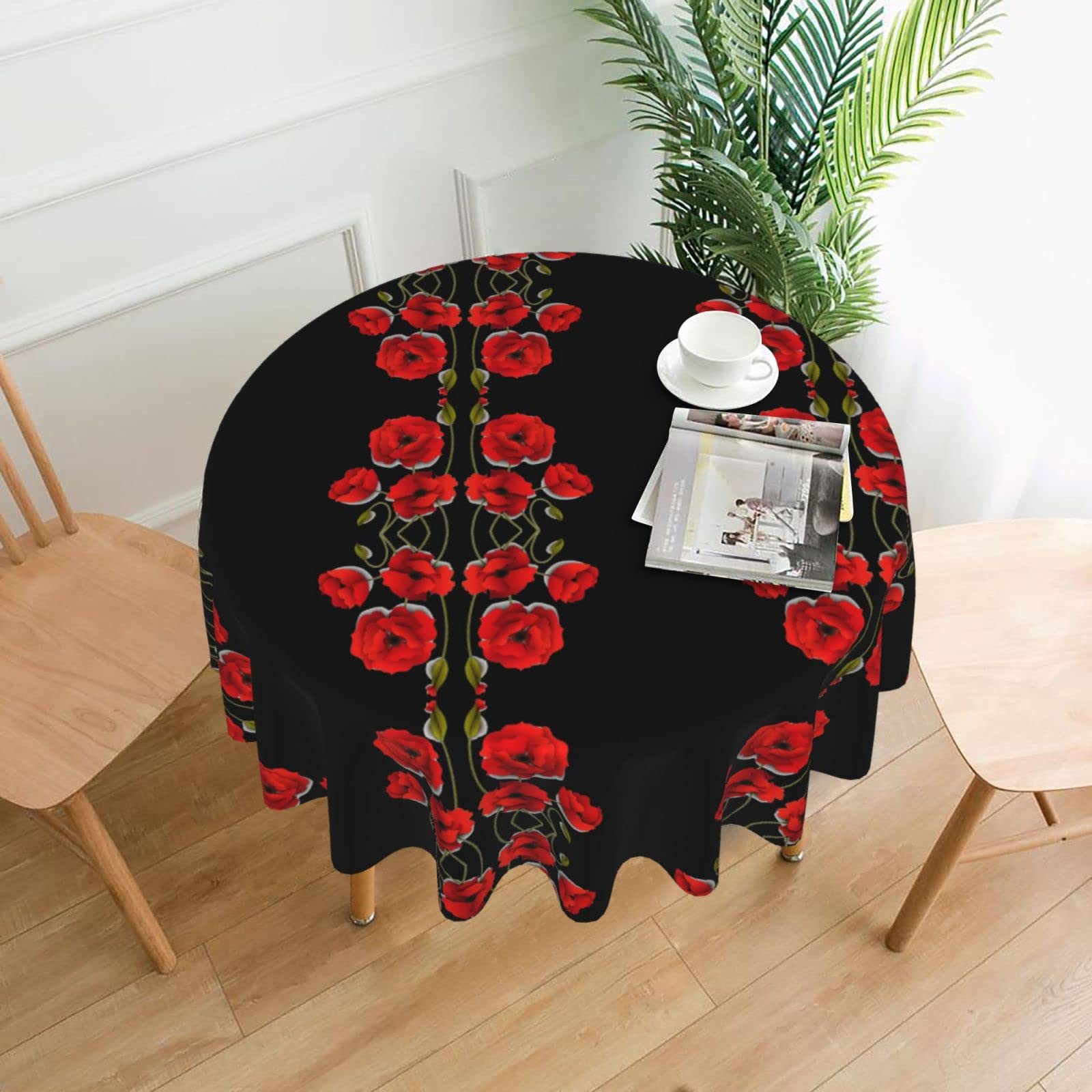 Lawenp Poppy Flowers Vivid Petals Decorative Round Table Cloths - 60 Inches in Diameter for Buffet Tables, Parties, Holiday Dinners.