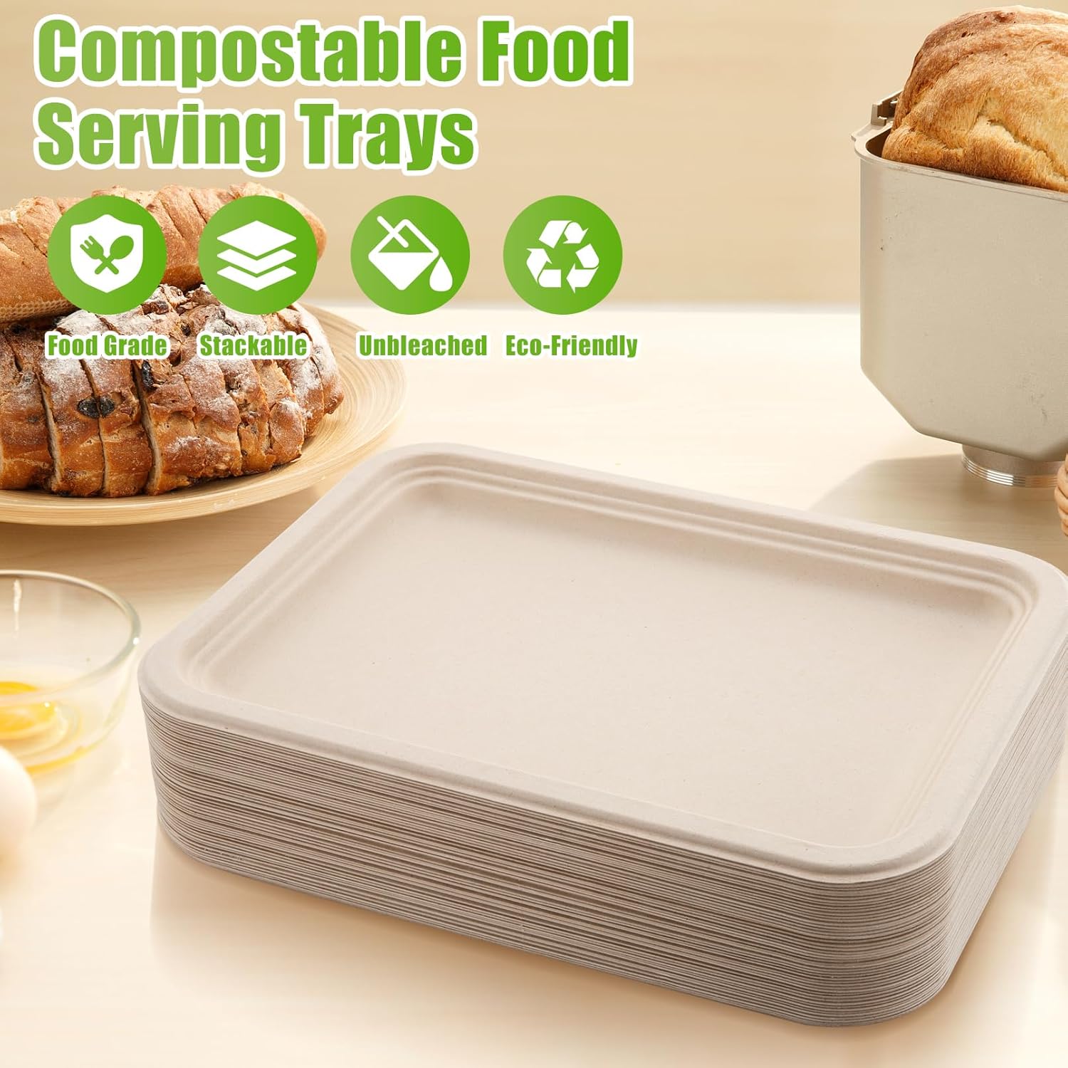 Disposable Food Trays,50 Pack 14 Inch Heavy Duty Disposable Trays,Extra Large Food Serving Trays,Compostable Paper Plates,Biodegradable Sugarcane Platters for Party BBQ Seafood Picnic
