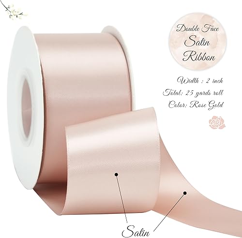 Miniatura 2 de DINDOSAL Cinta de satén de doble cara de 2 pulgadas, cinta gruesa de oro rosa para envolver regalos, boda, ramo de novia, decoración de fiesta de