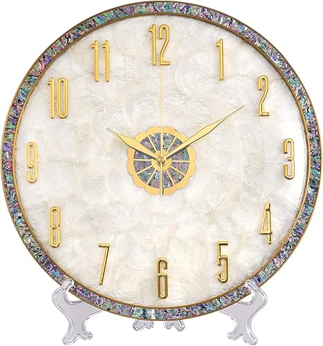 Miniatura 2 de Reloj de pared decorativo de lujo con una cara estampada de concha, reloj de pared creativo silencioso y sin garrapatas, marco de aluminio, diseño