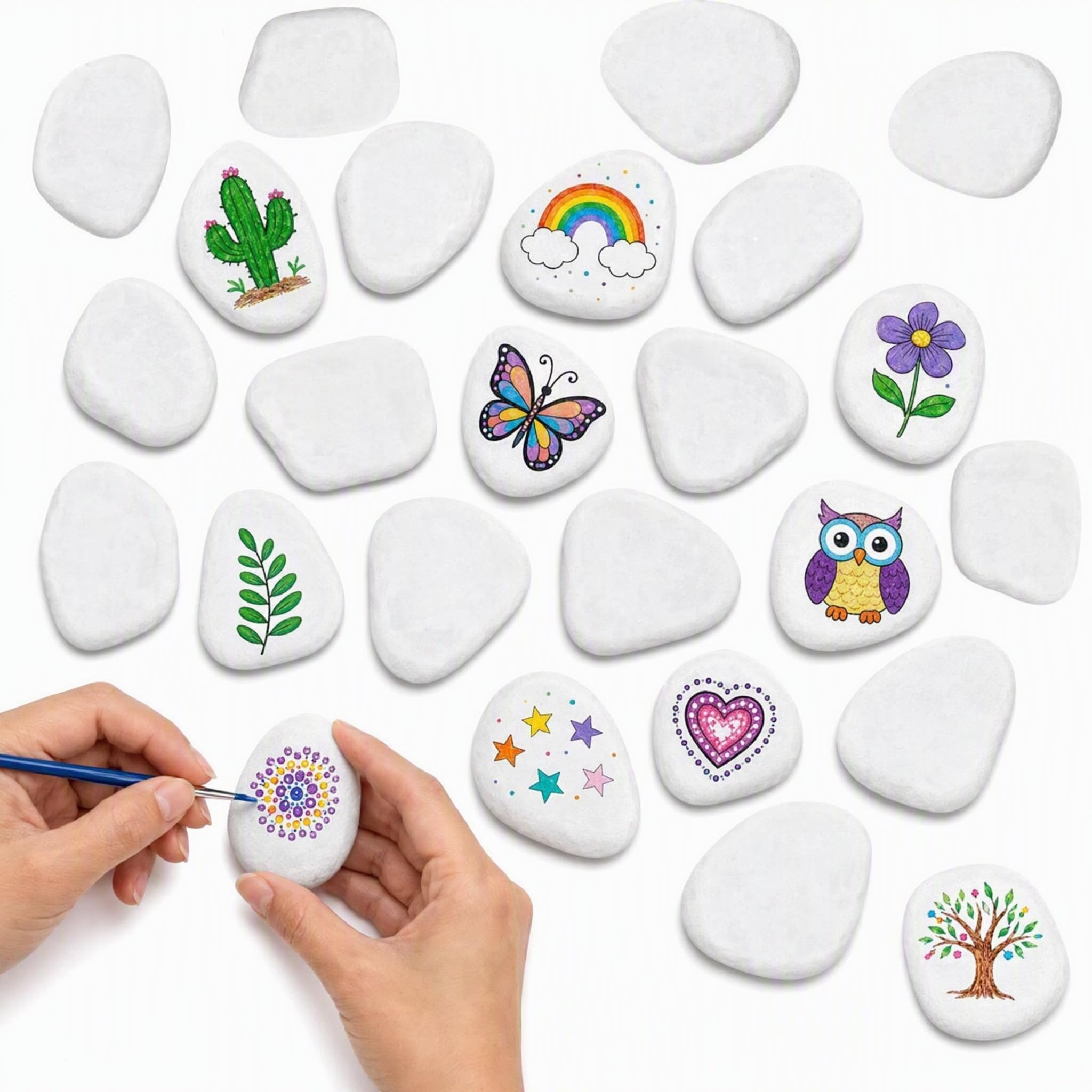 24pcs White Painting Pebbles, 5-8 cm Smooth Pebbles for Painting