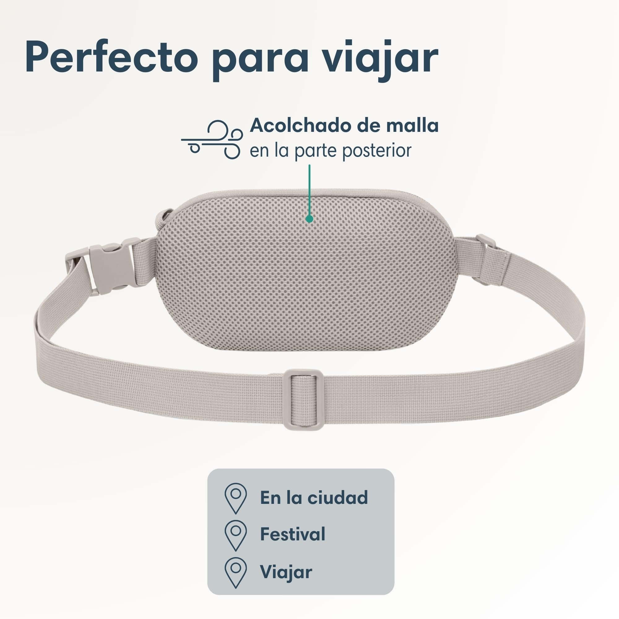 Larkson Bolso de Pecho Mujer y Hombre Beige - Helge - Bolsa en Bandolera con Bloqueador RFID y Trabillas Antirrobo sobre la Cremallera - Acolchado de Malla - Repelente al Agua