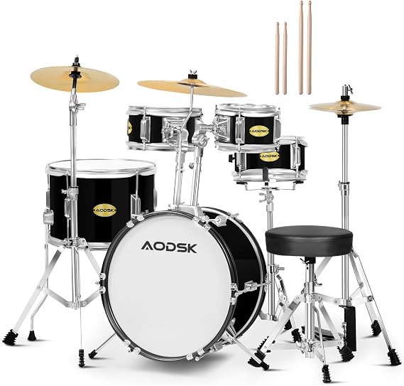 AODSK Drum Sets 5-Piece Beginners 14 inch Drum Set with Adjustable Throne, Cymbal, Hi-Hat, Pedal & Drumstick
