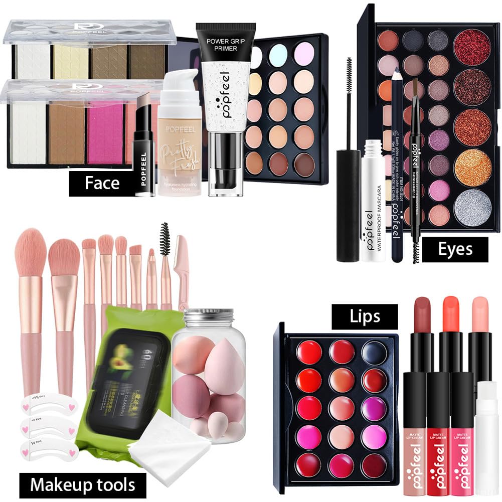 Beginner Makeup Kits Makeup Present Set Multipurpose Womens All In One Makeup Sets Lip Gloss Face Eye Makeup Eyeshadow Palette Blushes Lipstick Brushes Easy To Carry For Women Makeup Kit