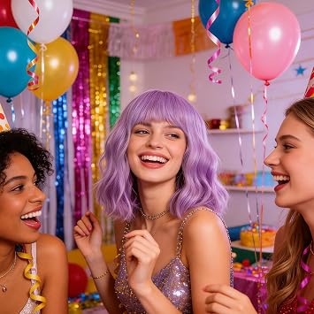 Purple Wig, Lilac Wig for Cosplay and Parties, 35cm Vibrant Purple Wigs for Women, Colourful Wig with Headband Design for Fashion Events and Social Gatherings
